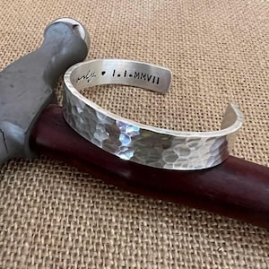 Sterling Silver Custom Cuff Bracelet Men or Women, 10mm Wide Personalized Cuff, Bracelet for Him, Anniversary Silver Gift Men, Thick Cuff
