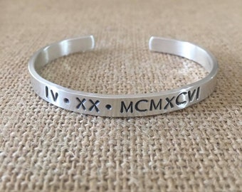 Sterling Silver Hand Stamped Custom Bracelet for Mom, Personalized Gift For Mom, Unique Thick Cuff  For Women