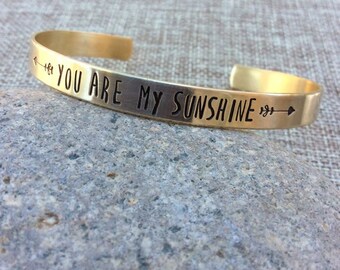You Are My Sunshine Bracelet, Inspirational Bracelet, Personalized Bracelet, Custom Cuff Bracelet, Graduation Bracelet