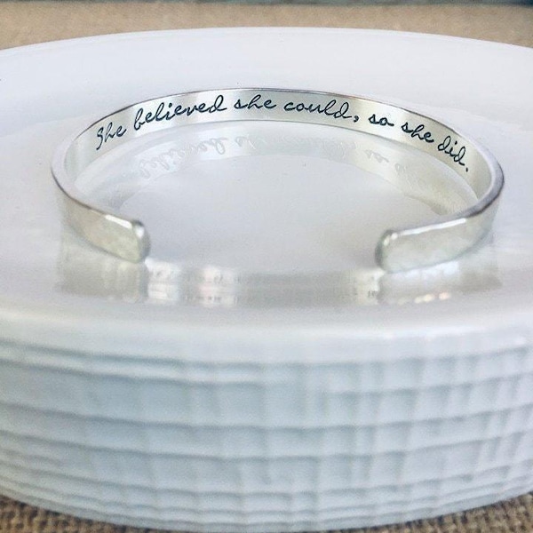 Graduation Gift, Sterling Silver Cuff Bracelet, Inspirational Jewelry