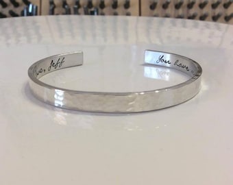 Personalized Sterling Cuff Bracelet, Hidden Message Thick Womens Cuff Bracelet, Unique Silver Gift For Women, Hand Stamped Jewelry