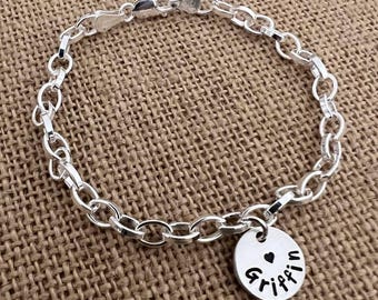 Sterling Silver Personalized Bracelet With Kids Names For Mom, Charm Bracelet For Family With Names, Beautiful Mother Charm Bracelet