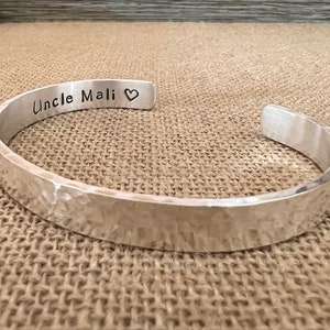 Sterling Silver Hand Stamped Custom Bracelet for Mom, Personalized Gift For Mom, Unique Thick Cuff  For Men Or Women