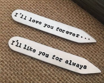 I'll Love You Forever I'll Like You For Always Stays, Wedding Collar Stays, Dad Gift, Personalized Fathers Day Gift, Aluminum Collar Stay