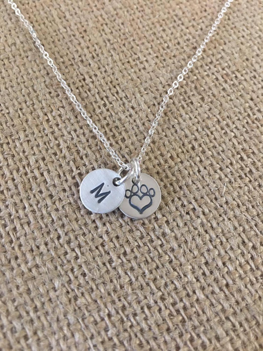 Personalized Sterling Silver Paw Print Initial Necklace, Pet Memorial ...