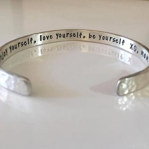 Hidden Message Bracelet, Sterling Silver Cuff, Inspirational Women's Bracelet With Custom Quote