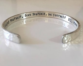 Hidden Message Bracelet, Sterling Silver Cuff, Inspirational Women's Bracelet With Custom Quote
