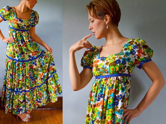Vintage 60s 70s Psychedelic Print Multi-Color Maxi
