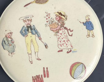 VTG Plato/Tapa de vivero de loza francesa - Les Enfants Richard - RARE - Froment