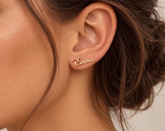 Custom Name Stud Earrings, Personalized Name Earrings, Script Name Earrings, Pair of Name Earrings, Bridesmaid Gift, Birthday Gift for Her
