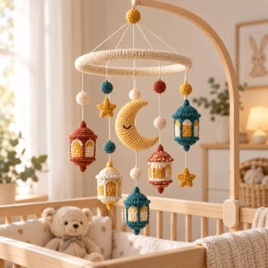Crochet Moroccan Lantern Crib Mobile, Riad Inspired Nursery Art, Boho Childroom Ceiling Piece