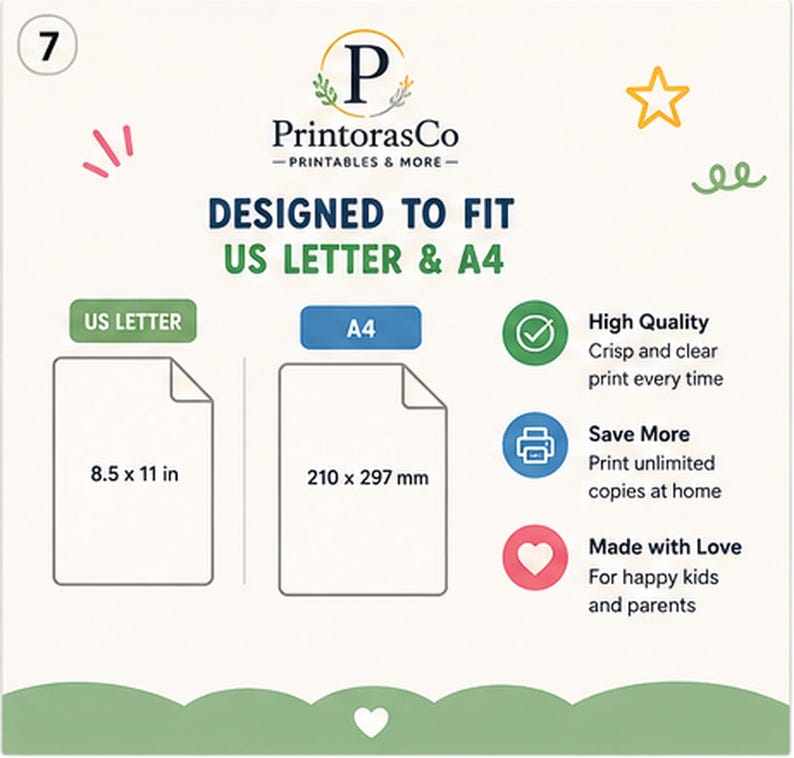 Puede incluir: Un gr&aacute;fico informativo de PrintorasCo que muestra tama&ntilde;os de papel. Muestra US Letter en 8.5 x 11 pulgadas y A4 en 210 x 297 mm. Incluye iconos de alta calidad, ahorro al imprimir en casa y un icono de coraz&oacute;n para hecho con amor.