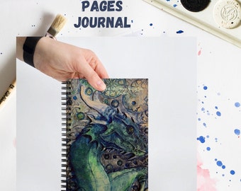 Dragon dot grid notebook, polymer clay dragon artwork on blank journal, BUJO