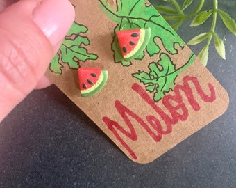 Melon earrings, polymer clay wearable art