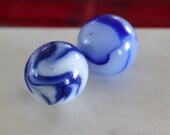 Antique large glass marbles agate marbles 1 inch diameter blue and white 1920 39 s excellent condition