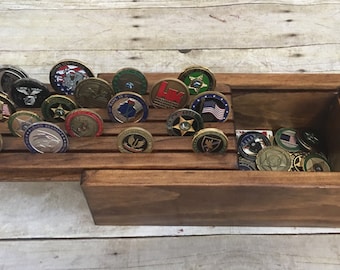 Challenge Coin Display Holder Box Collector Military Law Enforcement Wood Display Case Holds 25 Coins Keepsake Box Storage