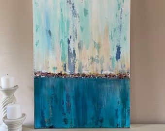 Wrightsville Beach Sunset #1 - Original Abstract Coastal Painting on an 36x24x2 Gallery Wrapped canvas.