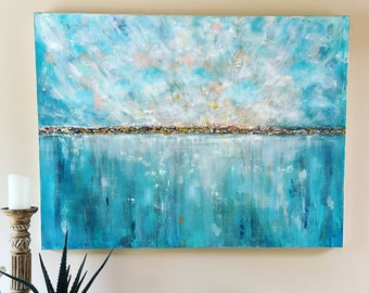 Fort Fisher Sunset - Original Abstract Coastal Painting on an 36x48x2 Gallery Wrapped canvas.