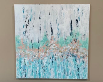 Wrightsville in the Rain - Original Abstract Coastal Painting on an 36x36x2 Gallery Wrapped canvas.