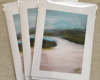 Set of 6 Coastal Marsh Abstract Fine Art Note Cards