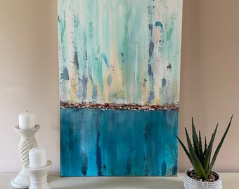 Wrightsville Beach Sunrise # 2- Original Abstract Coastal Painting on an 36x24x2 Gallery Wrapped canvas.