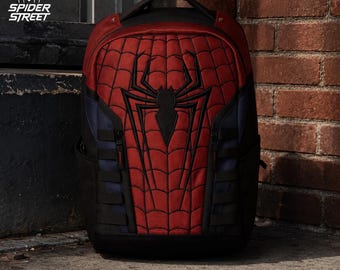 Bioworld Marvel Amazing Spider-Man Suit Backpack, Red Superhero Laptop Bag, Comic Book Travel School Backpack