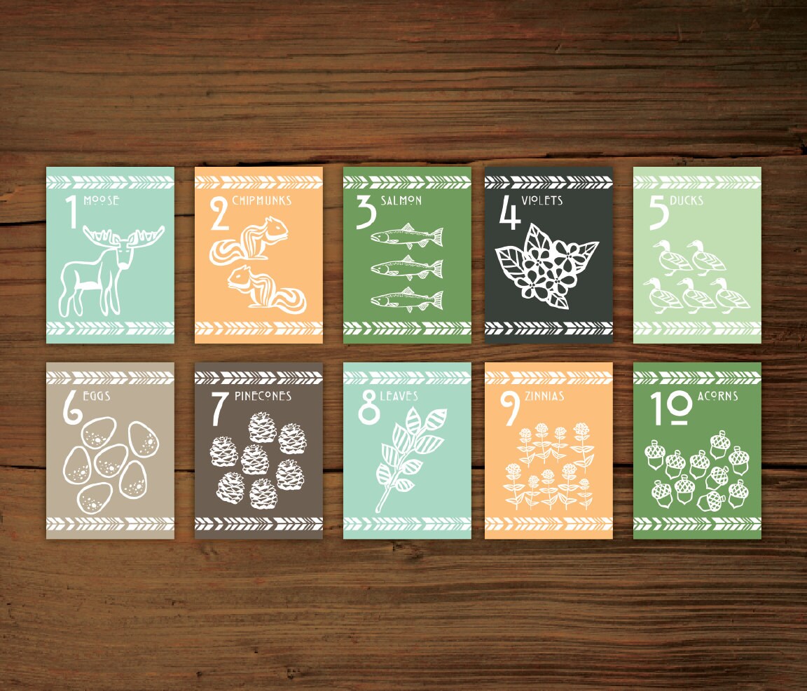 Woodland Numbers Wall Cards Etsy