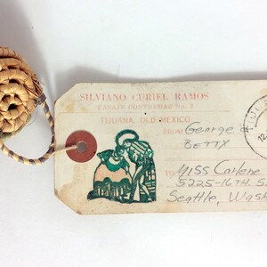 Cesta de lembranças do México dos anos 50 Cartão postal de Tijuana/Cartão postal de cesta exclusiva/Lembrança de lembrança do México/Selo de cartão postal Tijuana 1952/Kitsch de férias