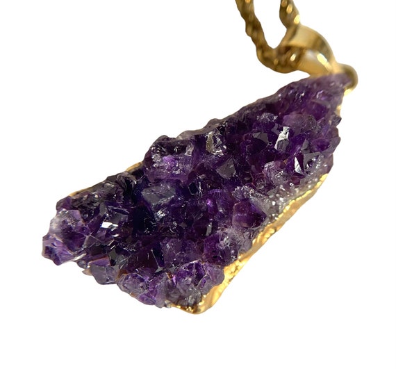 14K Gold Dipped Amethyst Geode Pendant Necklace, … - image 9