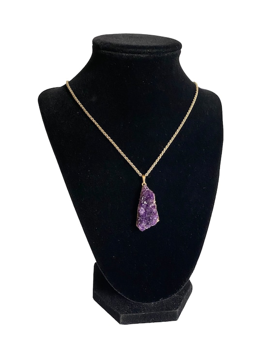 14K Gold Dipped Amethyst Geode Pendant Necklace, … - image 1