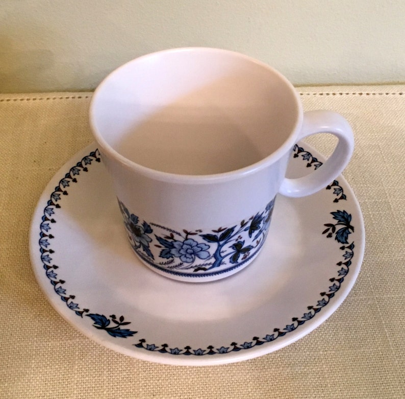 Noritake Progression BLUE MOON Tea Cup & Saucer, Blue White and Green Floral Pattern 9022 Made in Japan 1969-1980, Very Good Cond. image 3