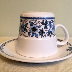 Noritake Progression BLUE MOON Tea Cup & Saucer, Blue White and Green Floral Pattern 9022 Made in Japan 1969-1980, Very Good Cond. image 5