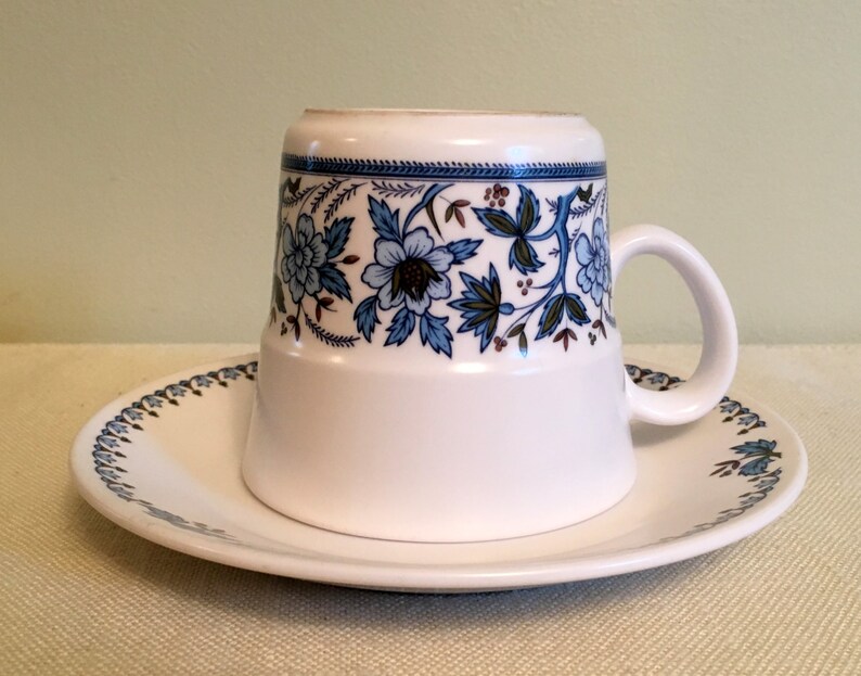 Noritake Progression BLUE MOON Tea Cup & Saucer, Blue White and Green Floral Pattern 9022 Made in Japan 1969-1980, Very Good Cond. image 5