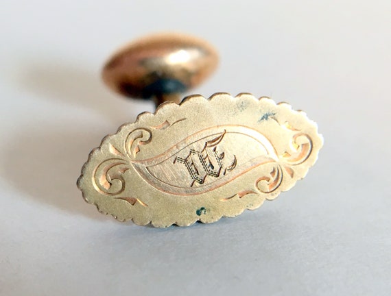 Antique Bean Back Cufflinks/Gold Filled Initial M… - image 3