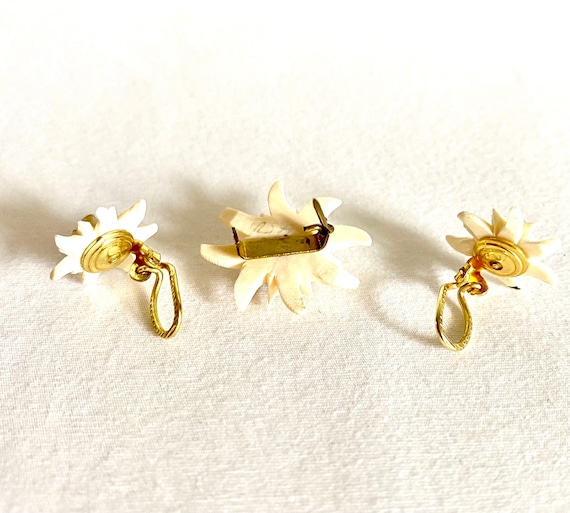 Celluloid Flower Brooch & Earrings/Vintage Flower… - image 3