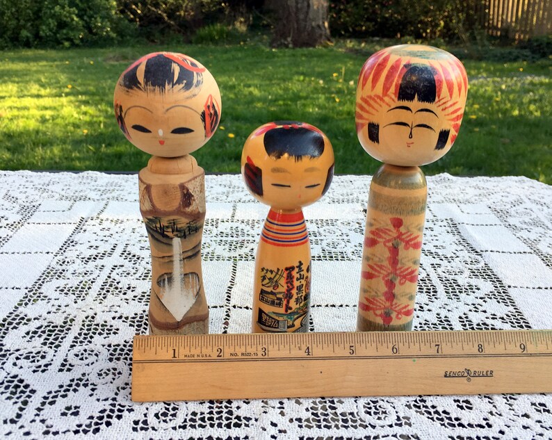 Kokeshi Dolls/3 Japanese Wood Dolls/japan Kokeshi Doll/vintage Kokeshi
