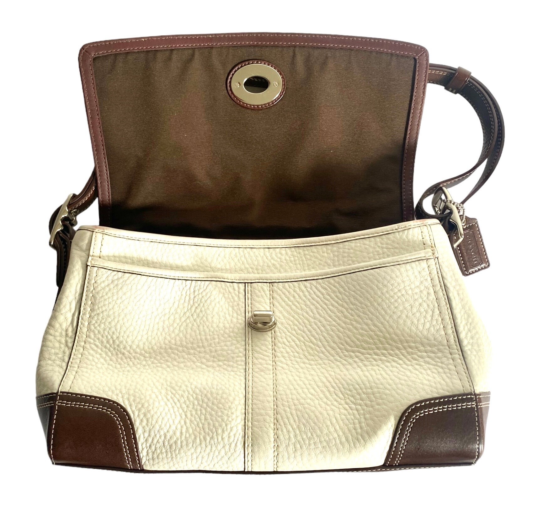 COACH White Pebbled Leather HAMILTON Flap Shoulder Bag