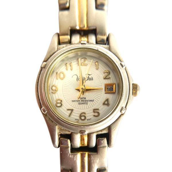 Vanity Fair VFW503 Watch/Women's Silver & Gold Tone Quartz Analog Date Watch/Metal Link Vintage Bracelet Wristwatch/3ATM Water Resistant