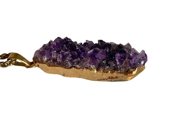 14K Gold Dipped Amethyst Geode Pendant Necklace, … - image 3