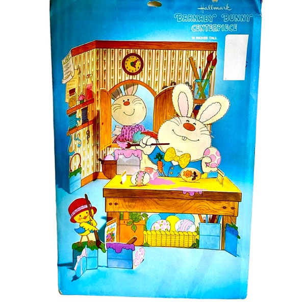 Barnaby Bunny Centre de table NOS/Hallmark en carton Pop Out 10" de haut/1976 Décoration de fête Coiffeuse/Pas ouvert jamais utilisé Thème de la fête de Pâques