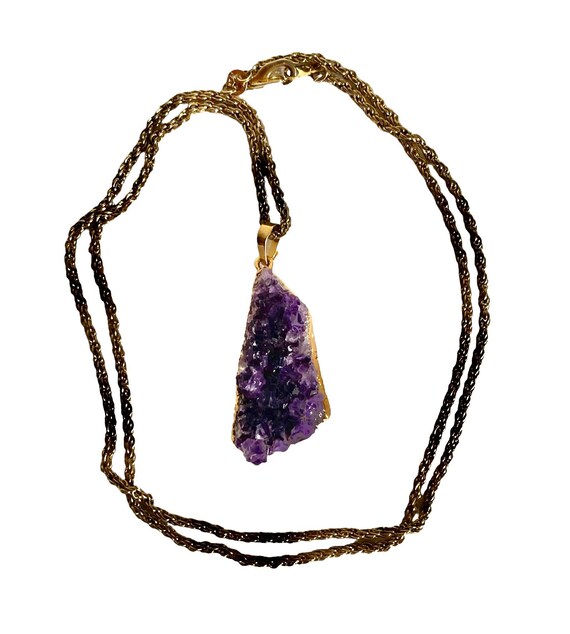 14K Gold Dipped Amethyst Geode Pendant Necklace, … - image 5