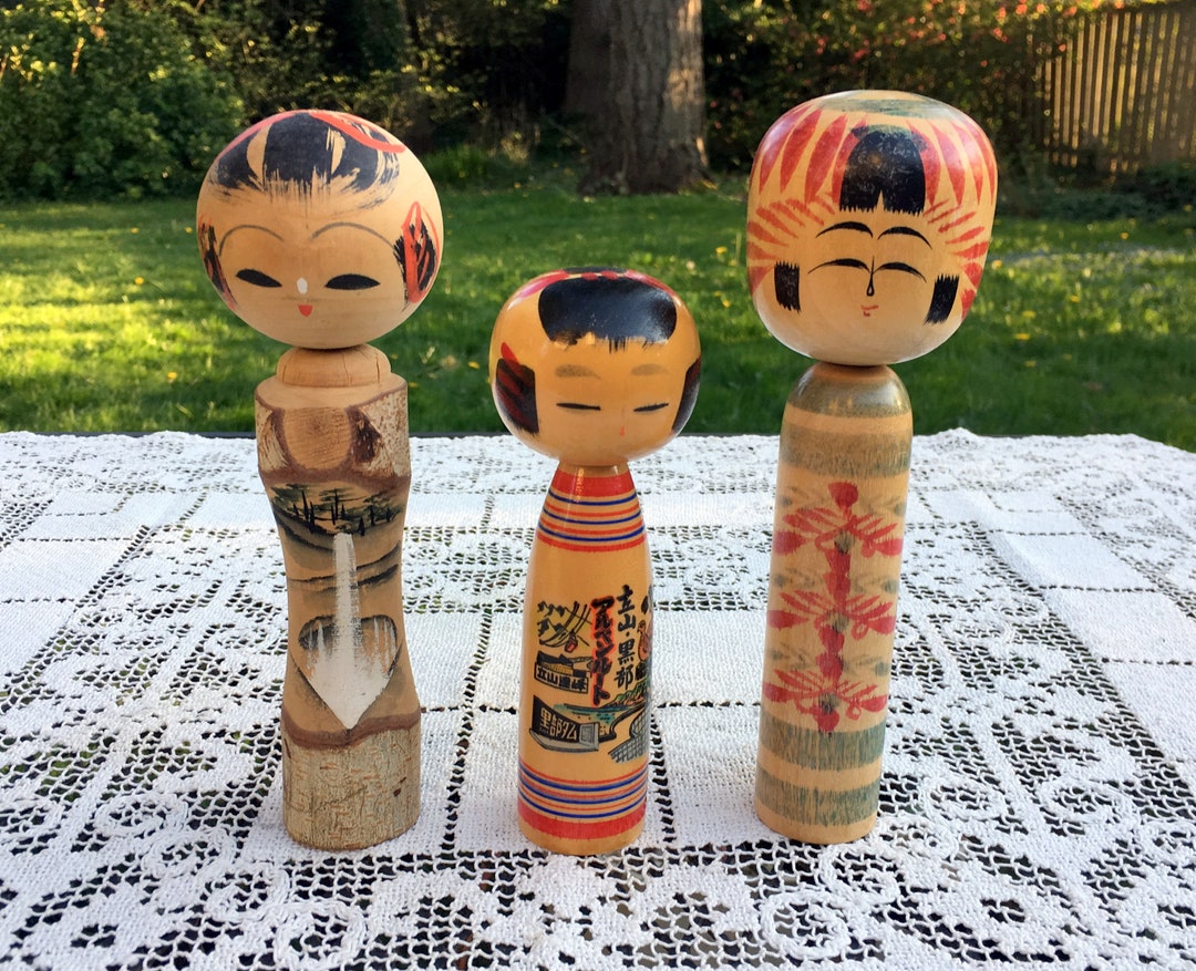 Kokeshi Dolls/3 Japanese Wood Dolls/japan Kokeshi Doll/vintage Kokeshi