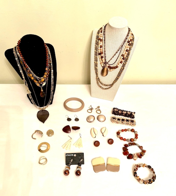 Neutral Tones Vintage Costume Jewelry/earrings Bracelets Necklaces