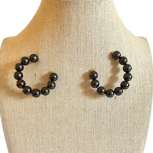 Black Pearl Hoop Earrings/Pearl Pierced Earrings/Open Hoop Pearl Earrings/Vintage Hoop Earrings/Ready To Gift/Free Shipping