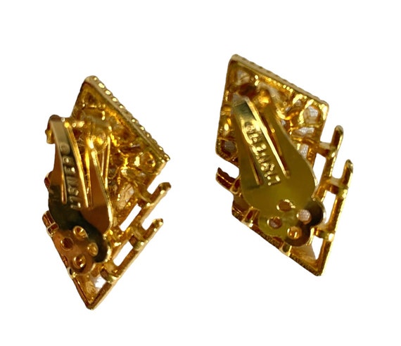 LISNER Clip On Earrings/Gold Tone & Rhinestone Ea… - image 6