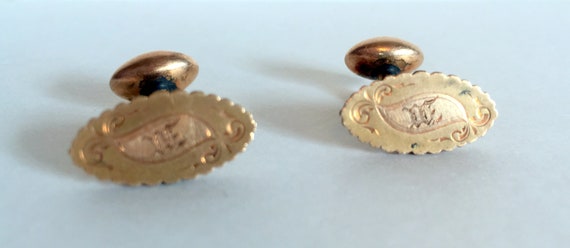 Antique Bean Back Cufflinks/Gold Filled Initial M… - image 2