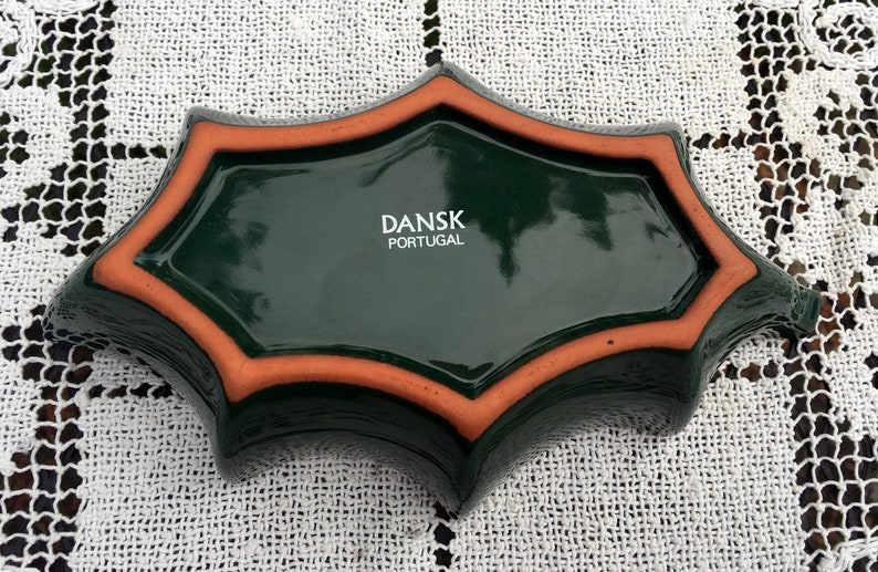 Dansk Ceramic GreenHolly Shaped DishGreen Snack Candy Nut Dish 2 Votive Drink Glasses Dansk Terra Cotta EarthenwareHoliday Entertaining