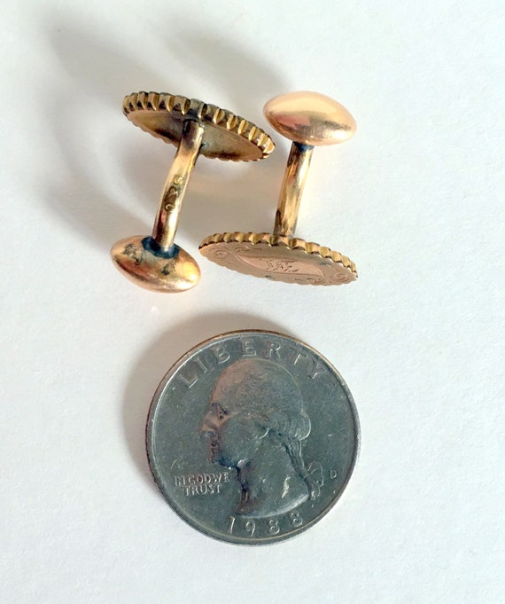 Antique Bean Back Cufflinks/Gold Filled Initial M… - image 6