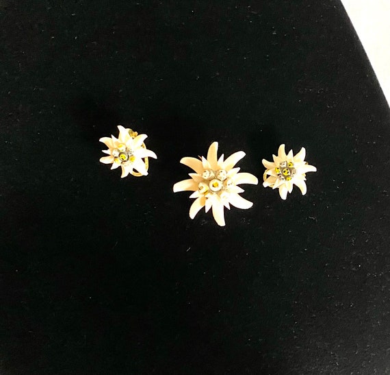 Celluloid Flower Brooch & Earrings/Vintage Flower… - image 1