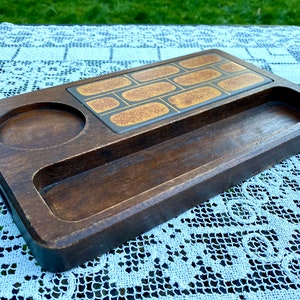 MCM Serving Tray/Woodland Series Cheese Tray/Wood Tray with Tile /Georges Briard Tray/Mid Century Serving Tray 13&quot;x 8&quot; x 1&quot;/Gaming Tray